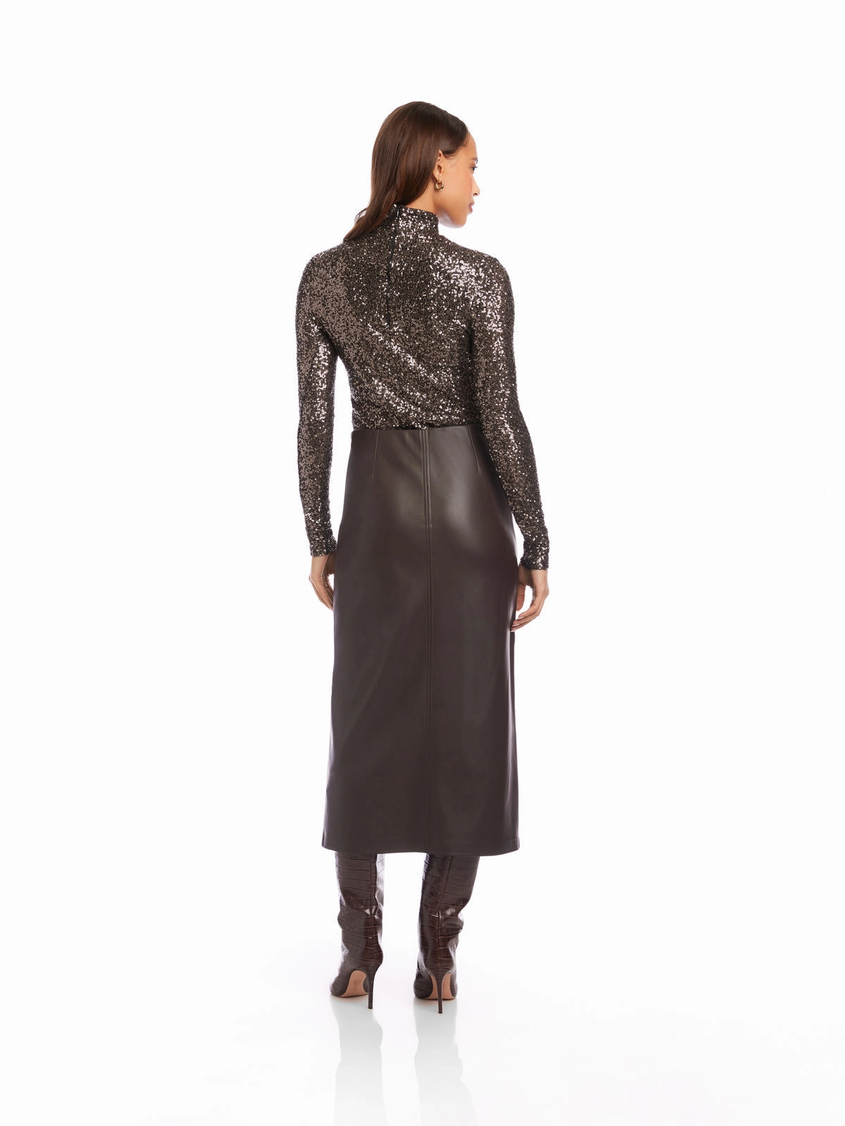 Fresh Style Fashion Combo Kaia Faux Leather Midi Skirt in Brown