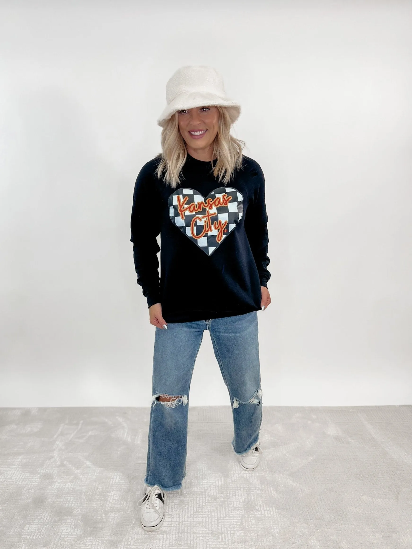 Kansas City Checkered Heart Sweatshirt, Black