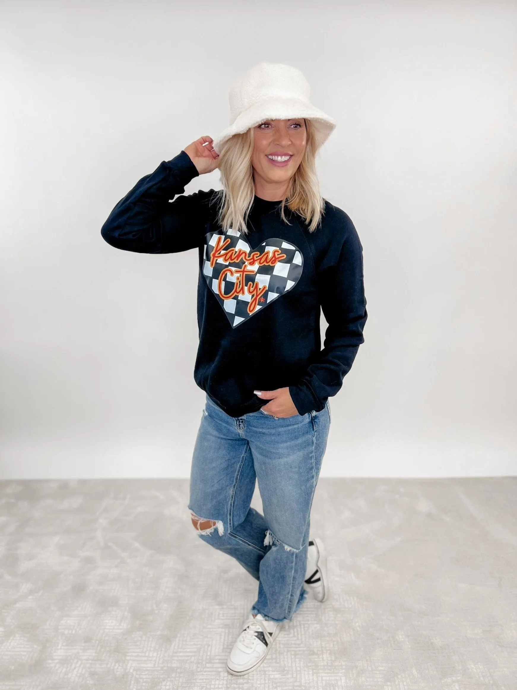 Kansas City Checkered Heart Sweatshirt, Black