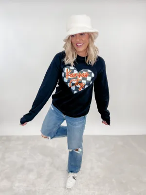 Kansas City Checkered Heart Sweatshirt, Black