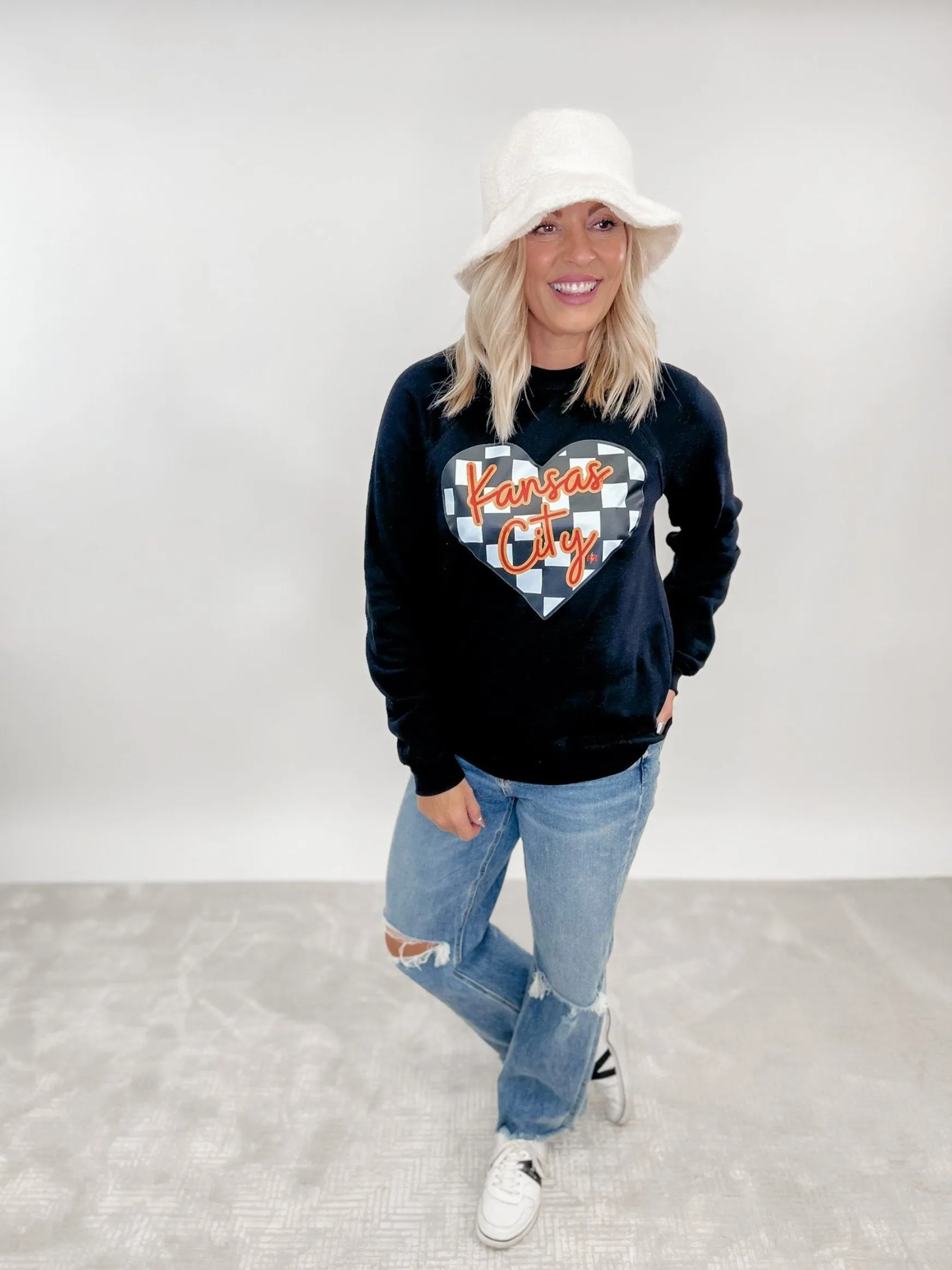 Kansas City Checkered Heart Sweatshirt, Black