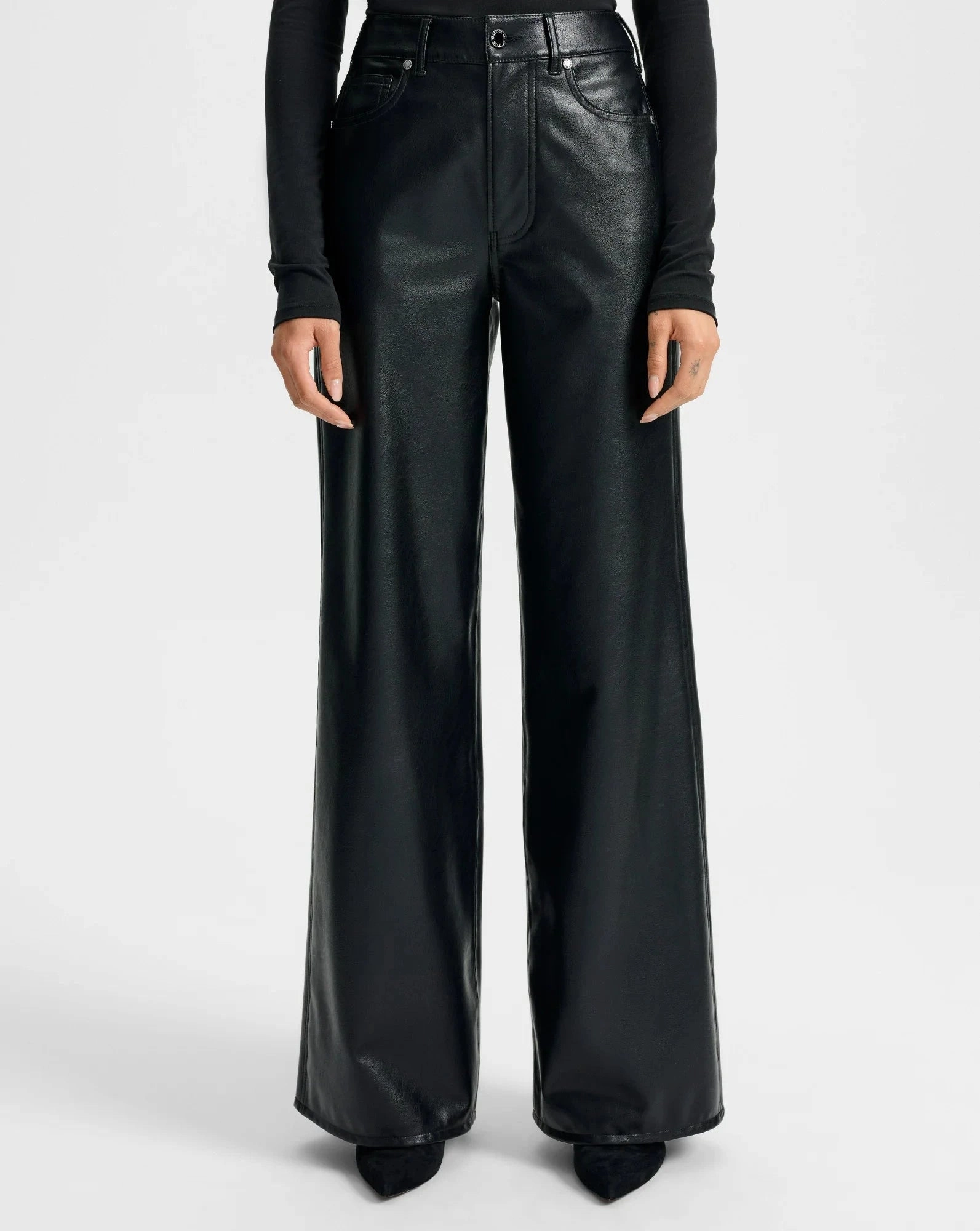 Kasey Wide-Leg Pant Black Neutral Shade Flexible Knee Panels