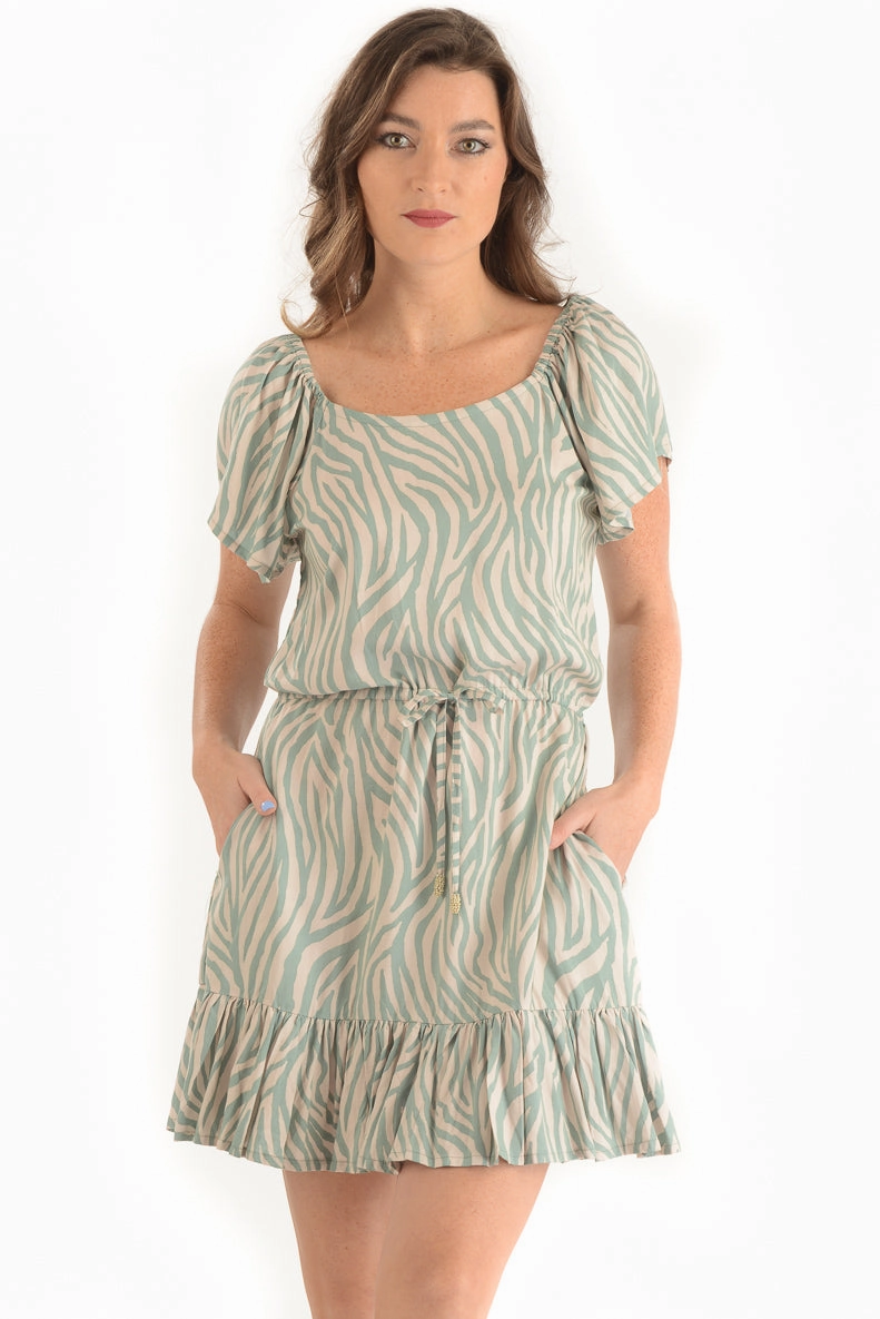 Kat Dress / Jade Zebra Button Chic