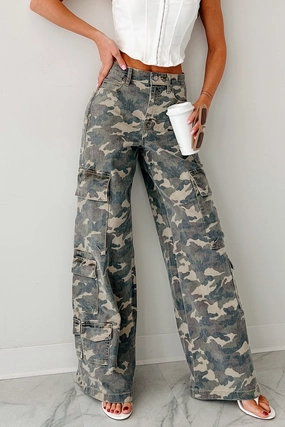 Trendy Cut Kayla High Rise Cargo Hidden Jeans (Camouflage)