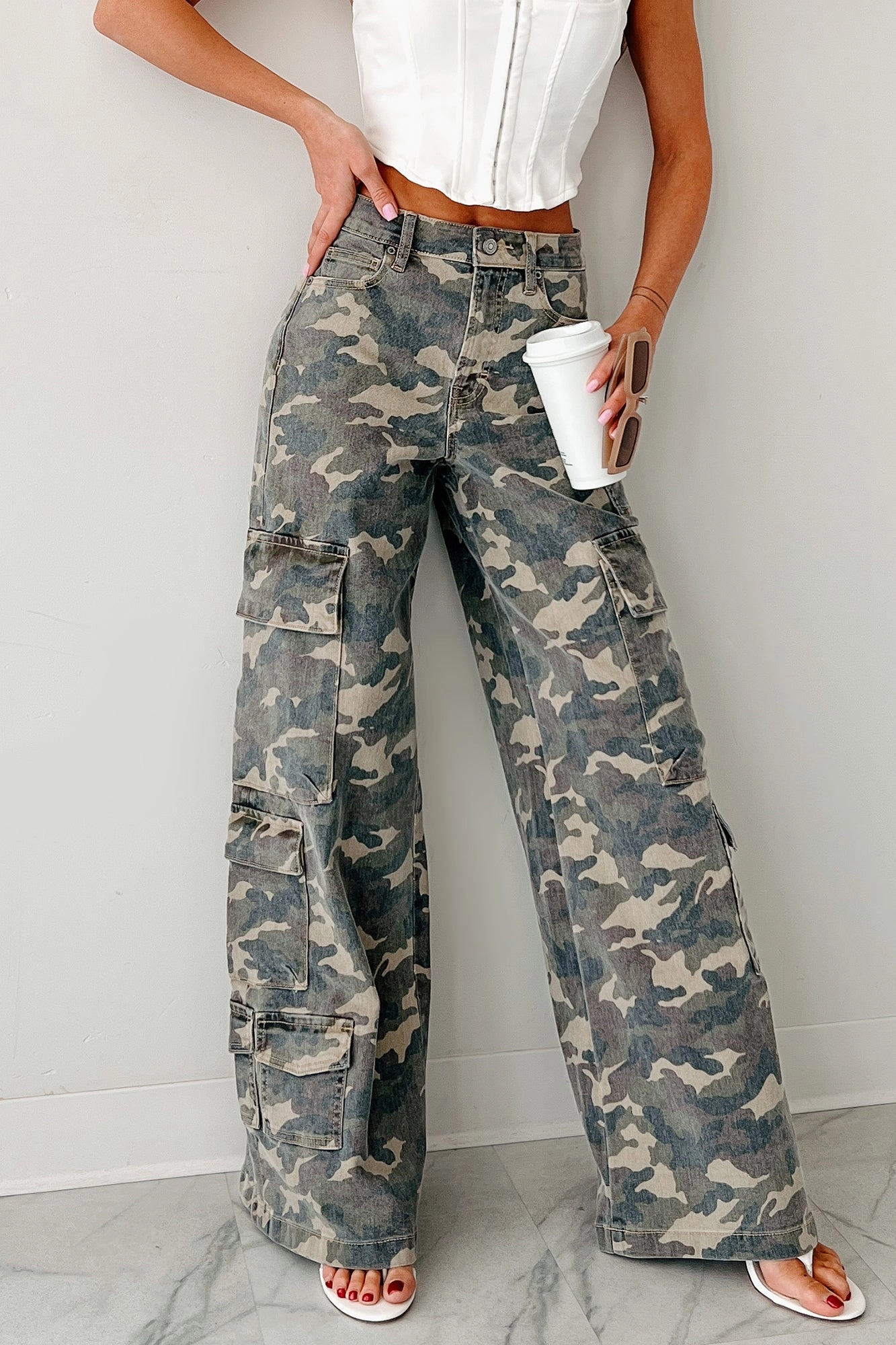 Casual Movement Kayla High Rise Cargo Hidden Jeans (Camouflage)