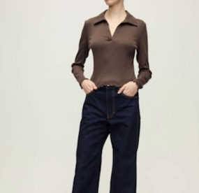 Low Profile Stitching Kearney Ribbed Long Sleeve Tee Dark Umber
