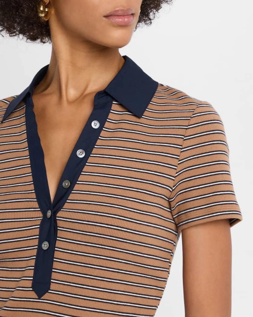 Kearney Ribbed Short Sleeve Polo Brown Multi Snag Resistant Fabric