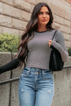 Keep You Satisfied Striped Long Sleeve Top (Black) Reversible Layering Tech