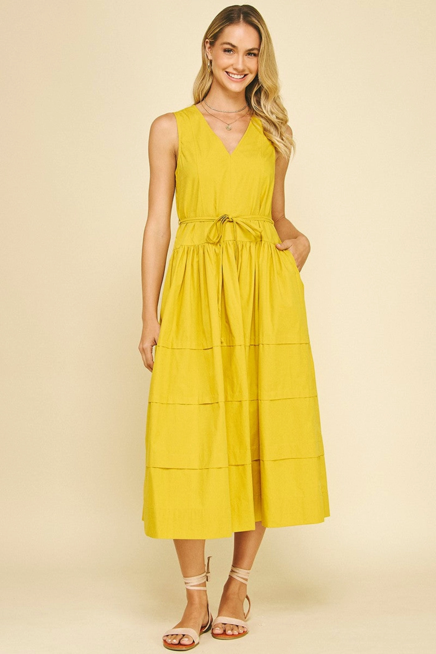 Smooth Flow KELLY V-NECK TIERED MIDI DRESS