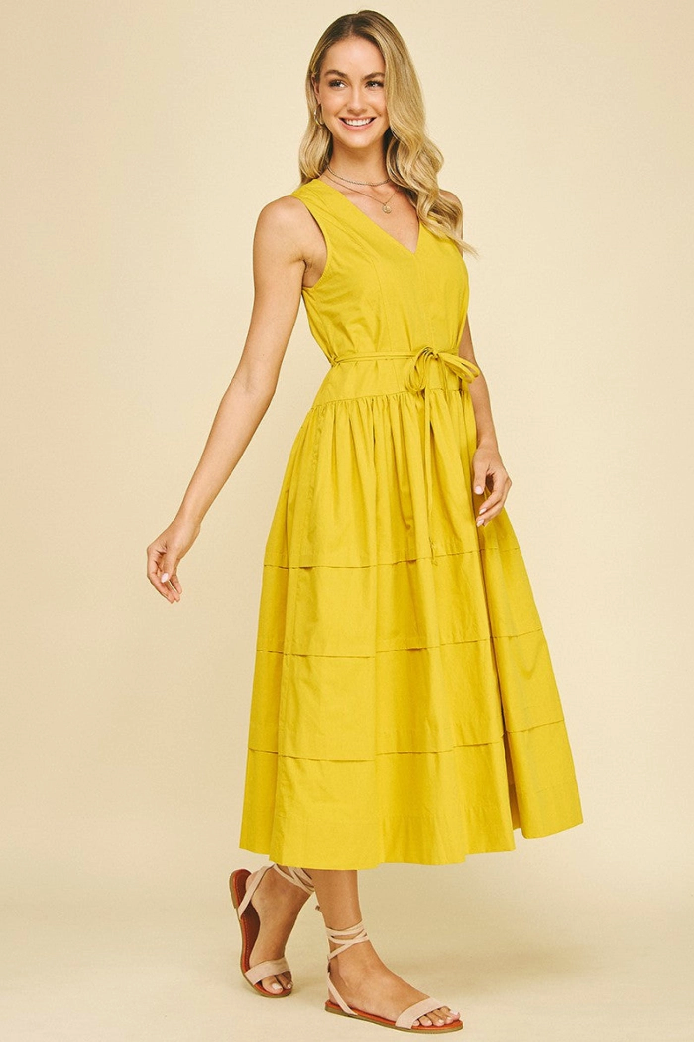 KELLY V-NECK TIERED MIDI DRESS Chic Statement