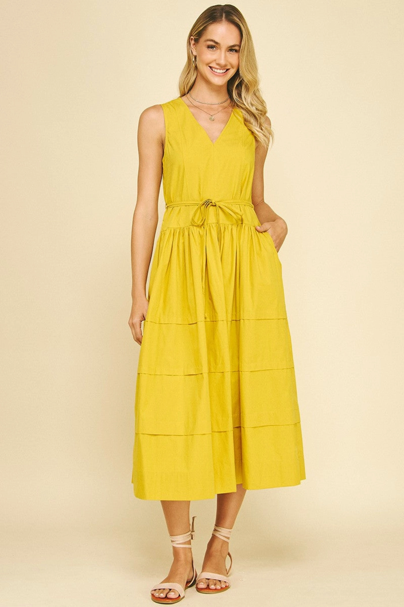Pure Piece Timeless Look Wear KELLY V-NECK TIERED MIDI DRESS