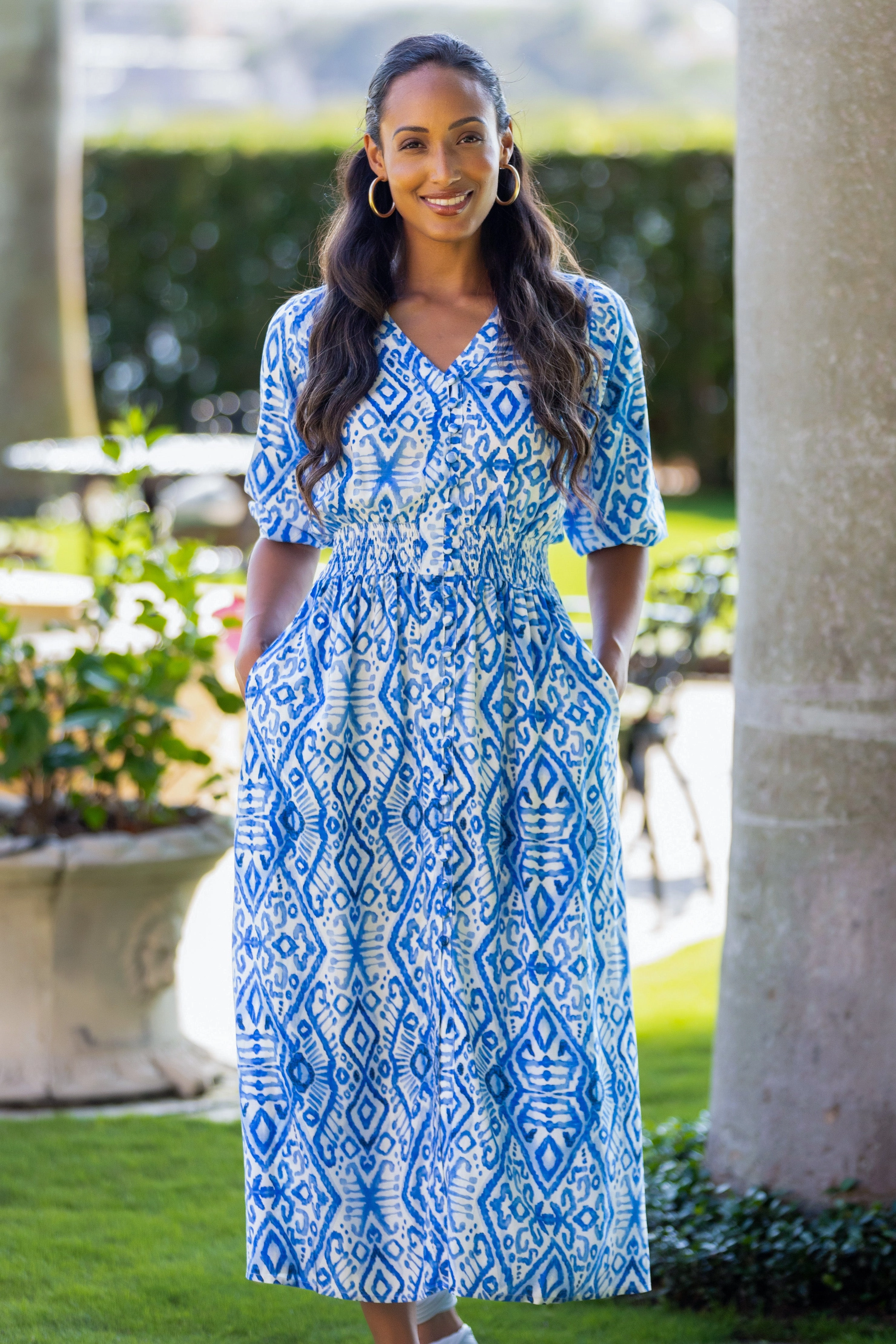 Kelsey Dress / Dark Blue Ikat Flawless Construction All Day Ready