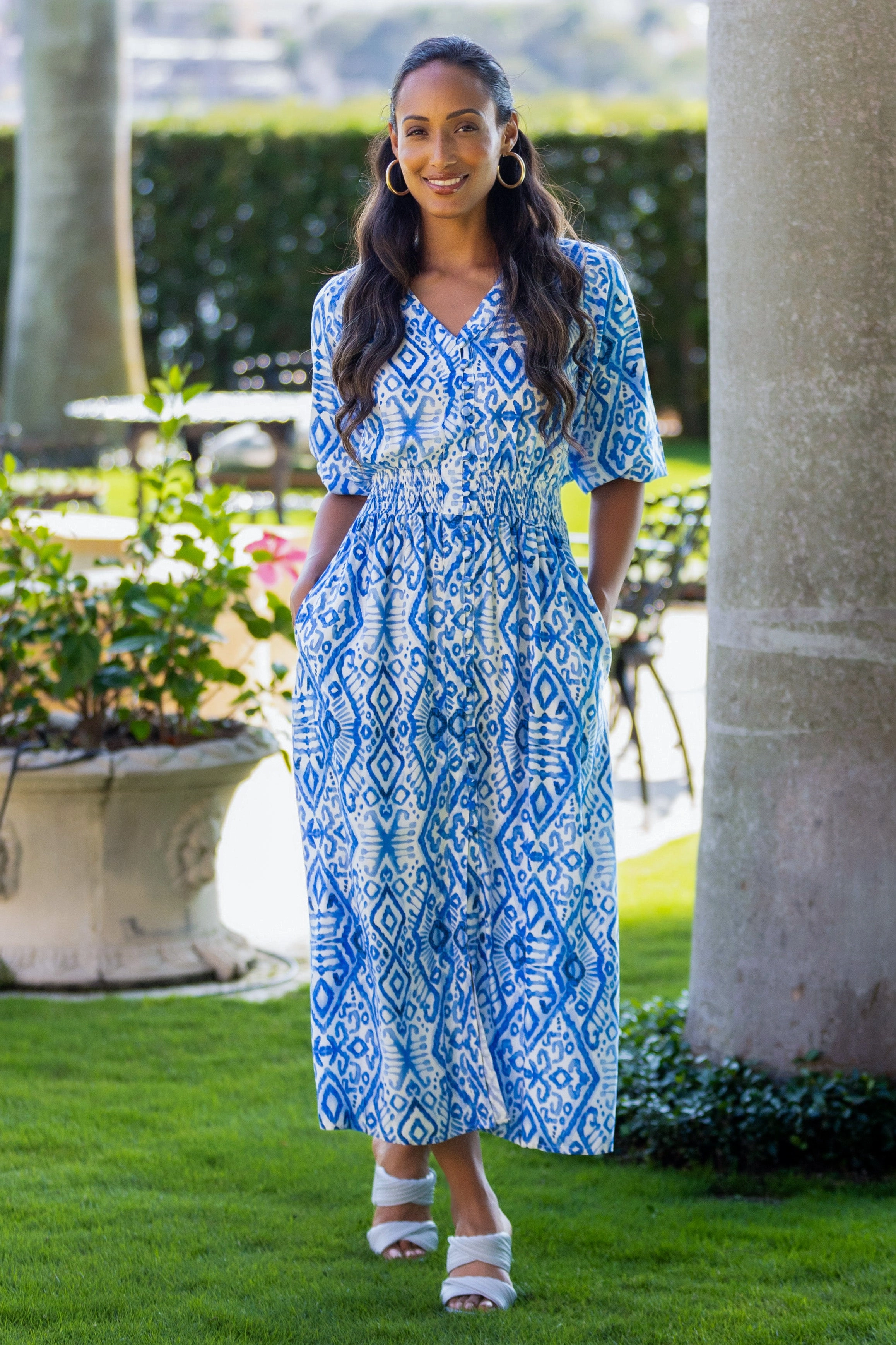 Kelsey Dress / Dark Blue Ikat Fashionable Cut