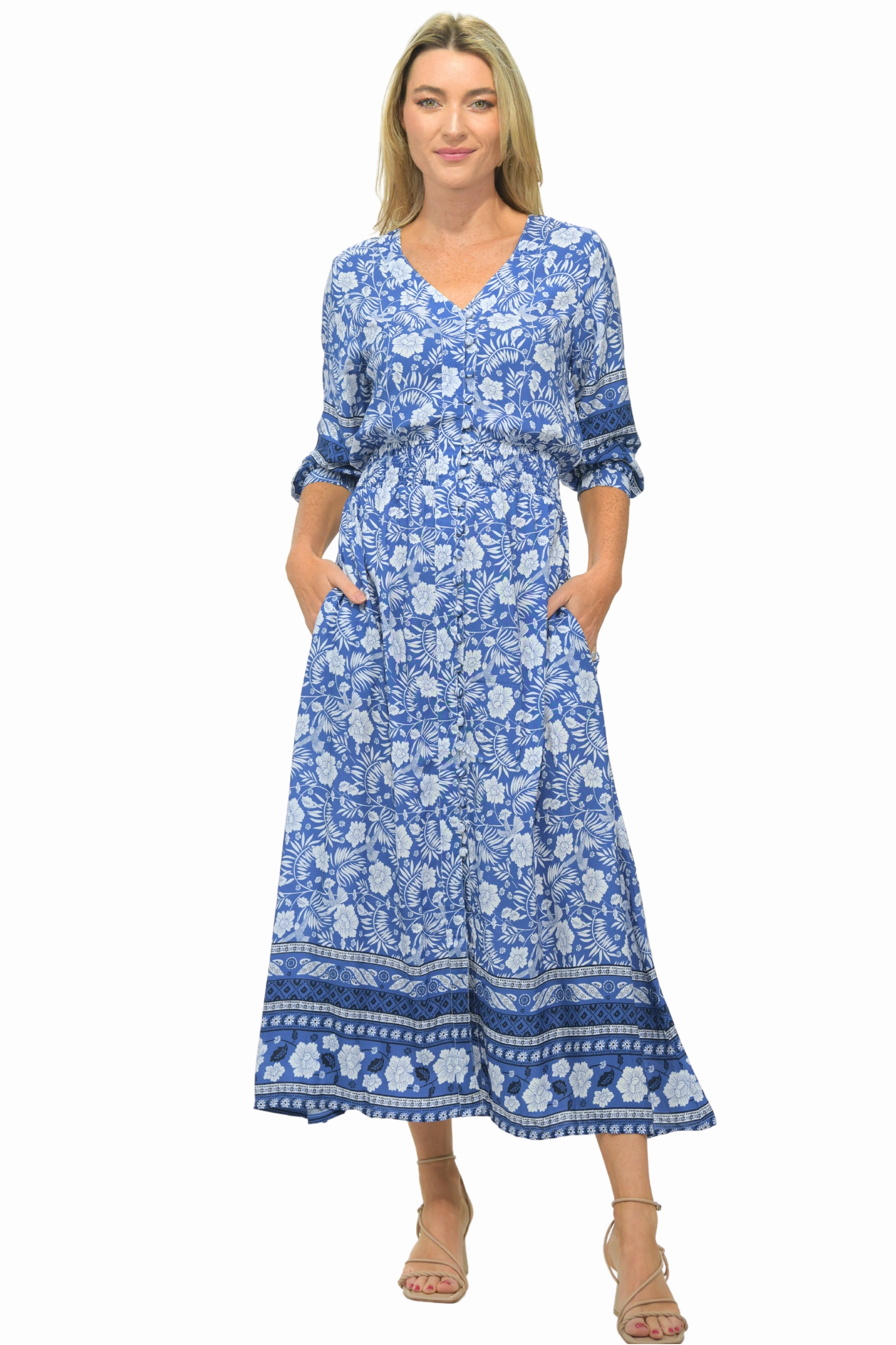 Mood Booster Smart Detail Kelsey Dress / Indigo Tropical