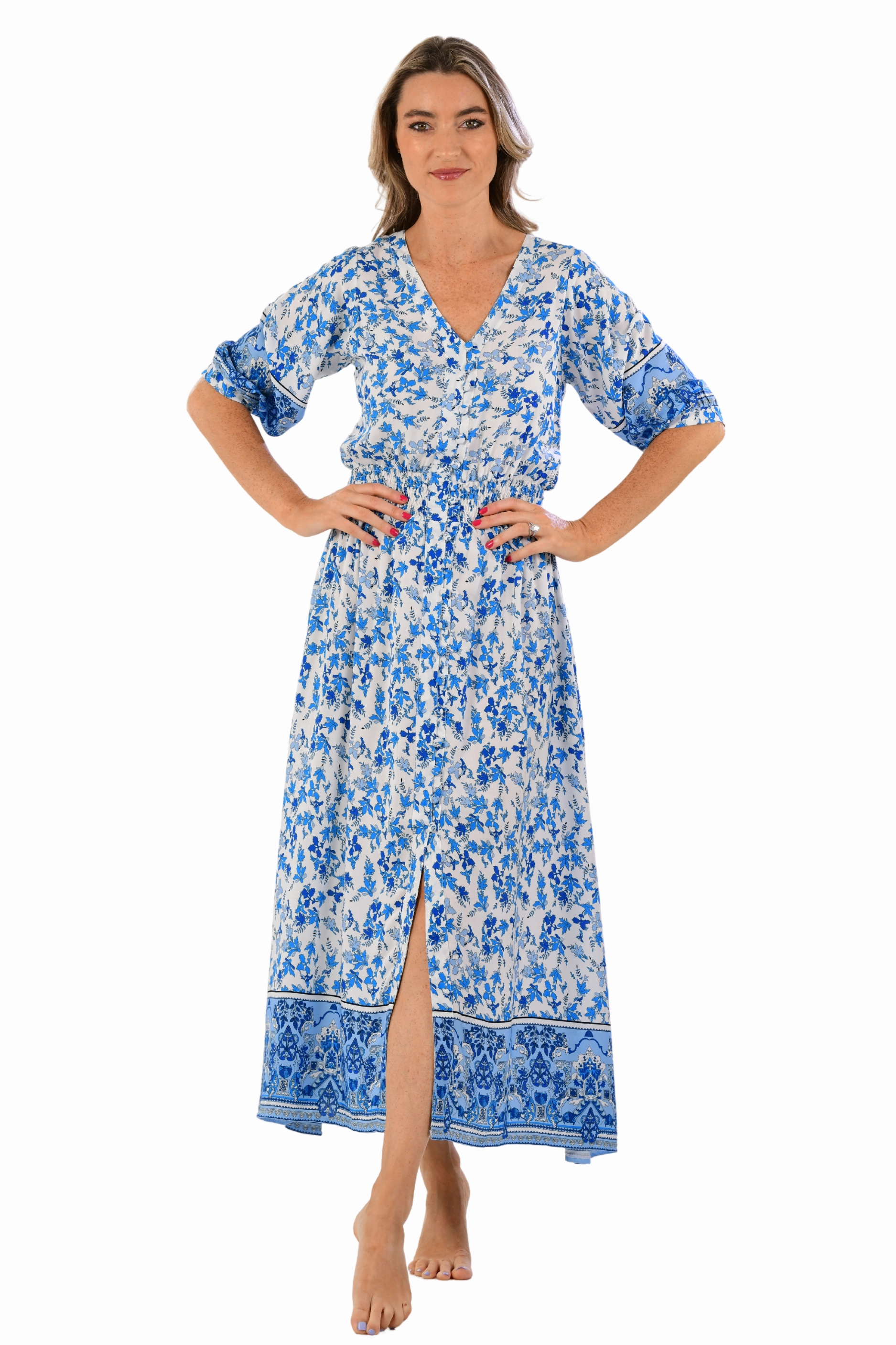 Kelsey Dress Long / Cobalt Floral Event Perfect