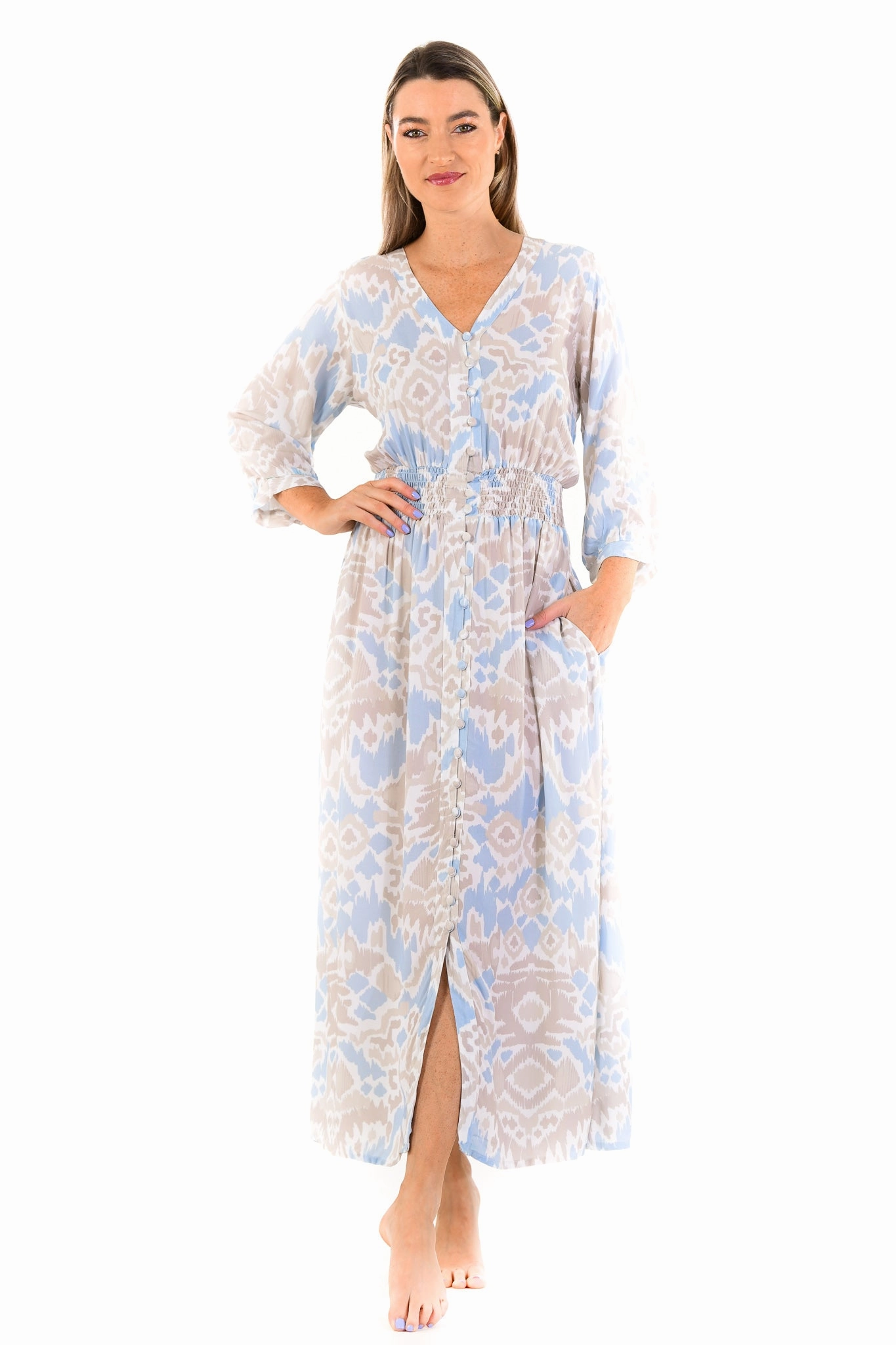Kelsey Dress Long / Sand and Sea Ikat Perfect Fit Look