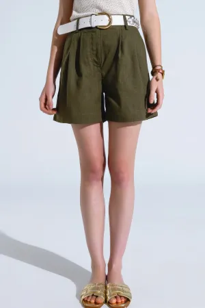 Khaki Shorts With Pockets And Elastic Waist