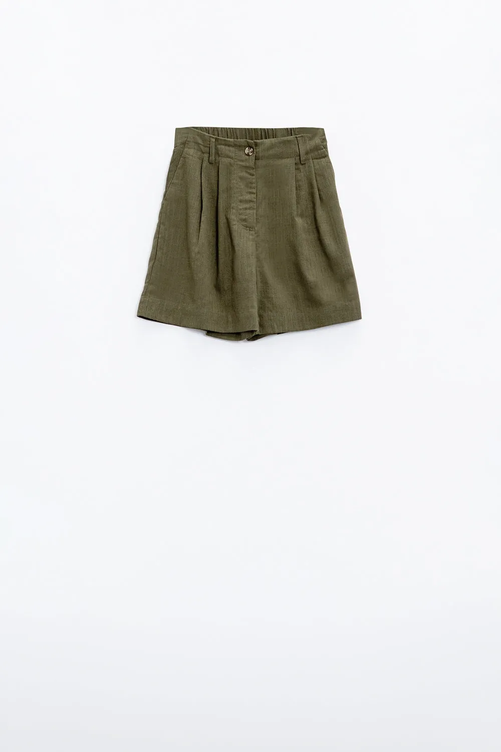 Khaki Shorts With Pockets And Elastic Waist