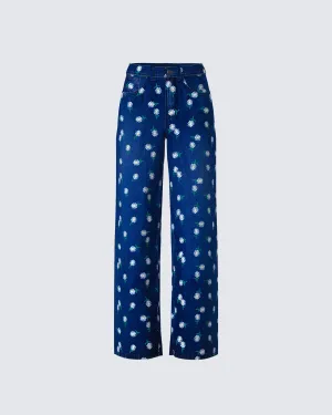 Kincade Blue Mid Rise Floral Embroidery Jean