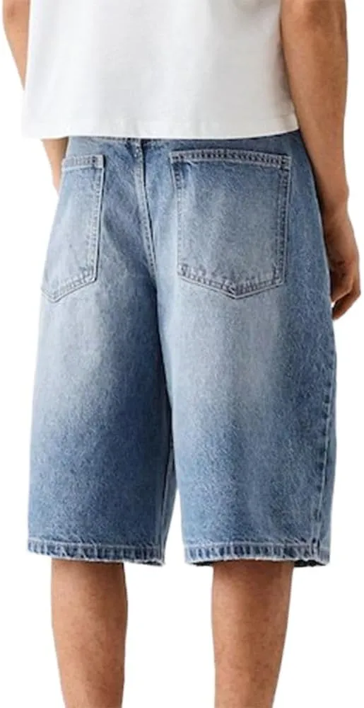 Kinghua Baggy Jean Shorts for Men Casual Loose Fit Hip Hop Denim Shorts