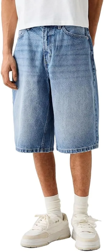 Kinghua Baggy Jean Shorts for Men Casual Loose Fit Hip Hop Denim Shorts