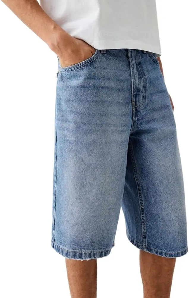 Kinghua Baggy Jean Shorts for Men Casual Loose Fit Hip Hop Denim Shorts
