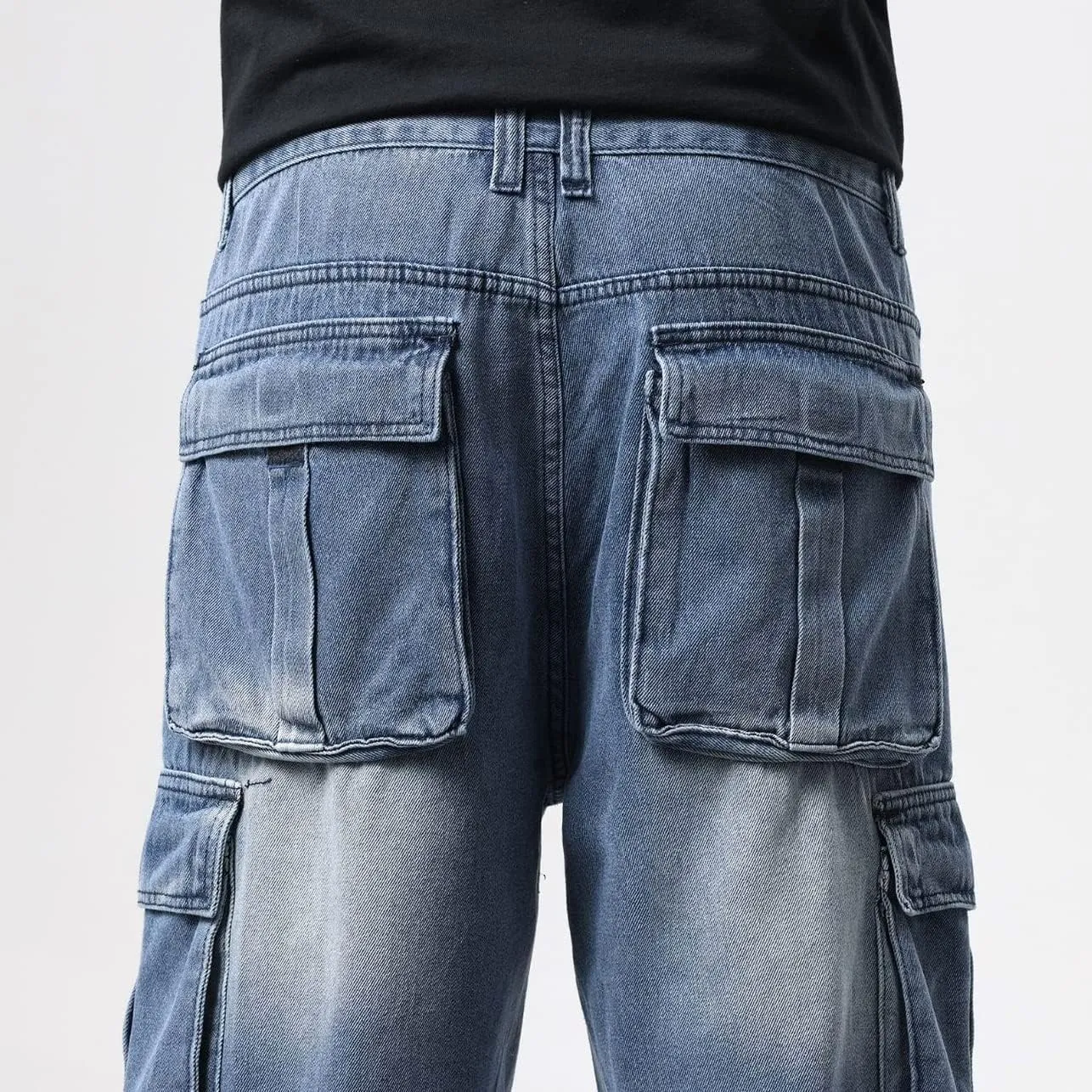 Kinghua Mens Denim Cargo Shorts Loose Fit Hip Hop Jean Shorts