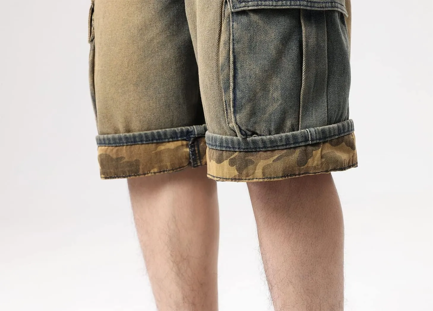 Kinghua Mens Denim Cargo Shorts Loose Fit Hip Hop Jean Shorts