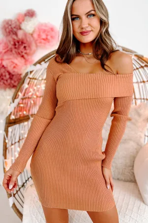 Kit Off The Shoulder Ribbed Dress (Dusty Orange)