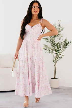 Rosy Days Sleeveless Floral Maxi Dress (Light Pink) Smile Glow Slim Form