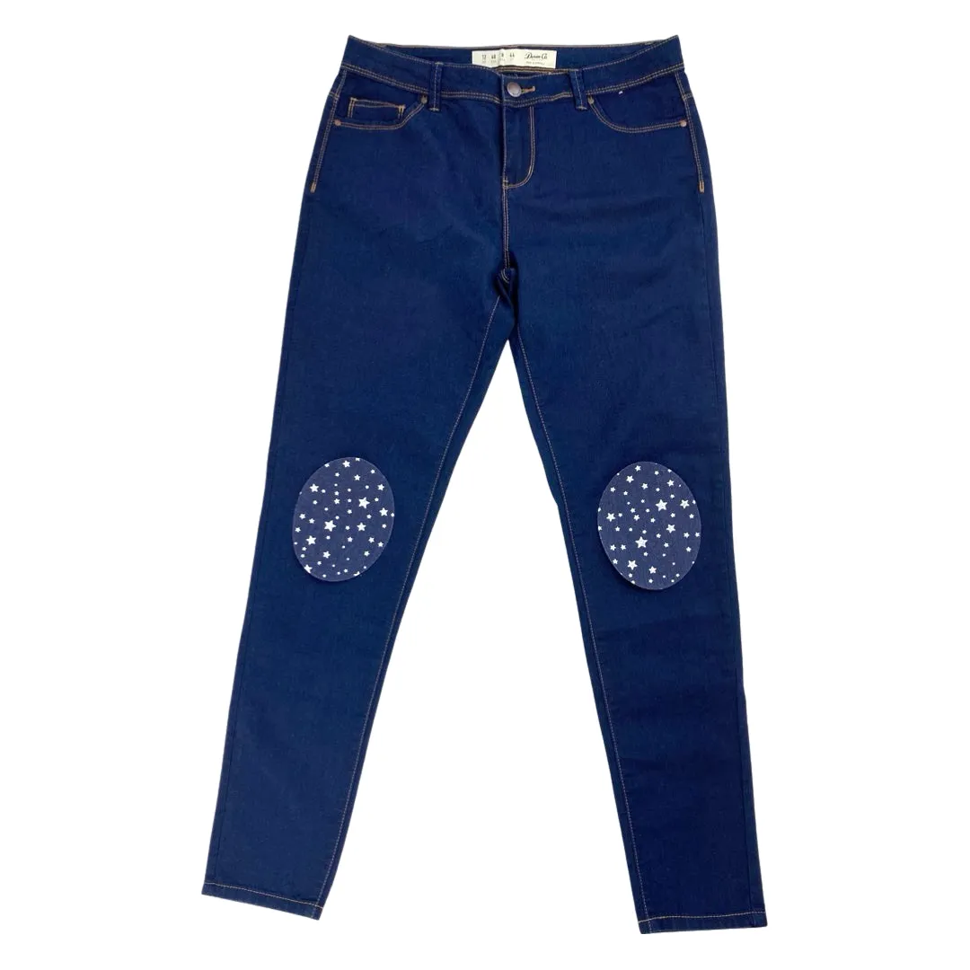 Knie Elleboog Strijk Patch Set Denim Sterren Wit