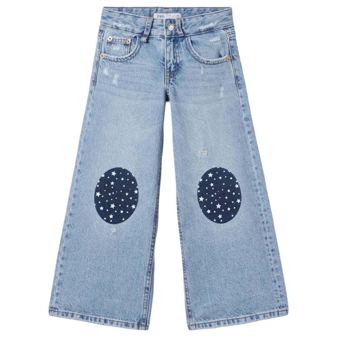 Knie Elleboog Strijk Patch Set Denim Sterren Wit