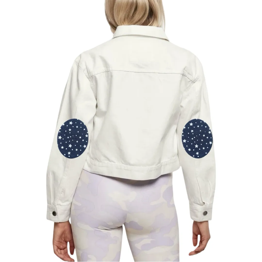 Knie Elleboog Strijk Patch Set Denim Sterren Wit
