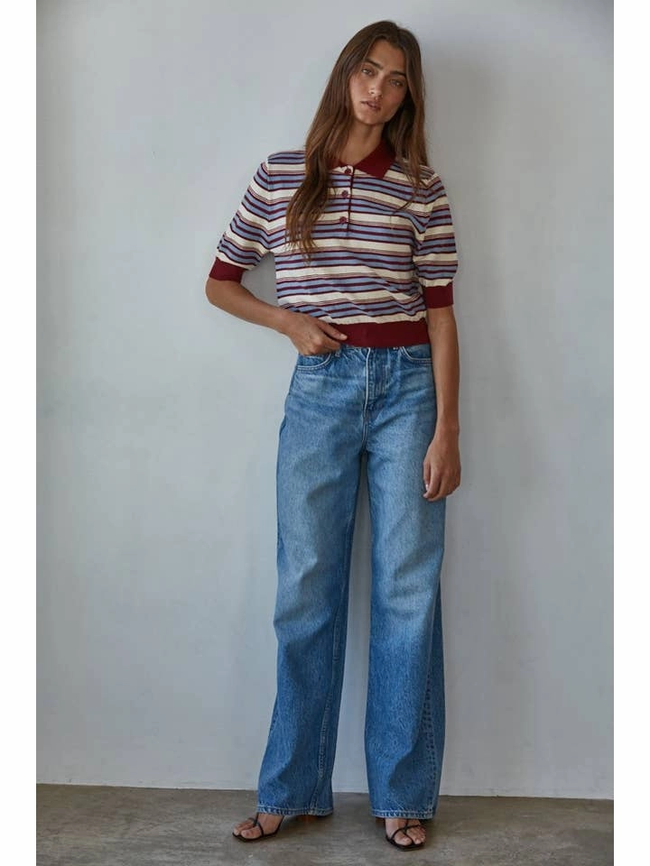 KNIT BUTTON UP COLLAR TOP Stay Cool Technology