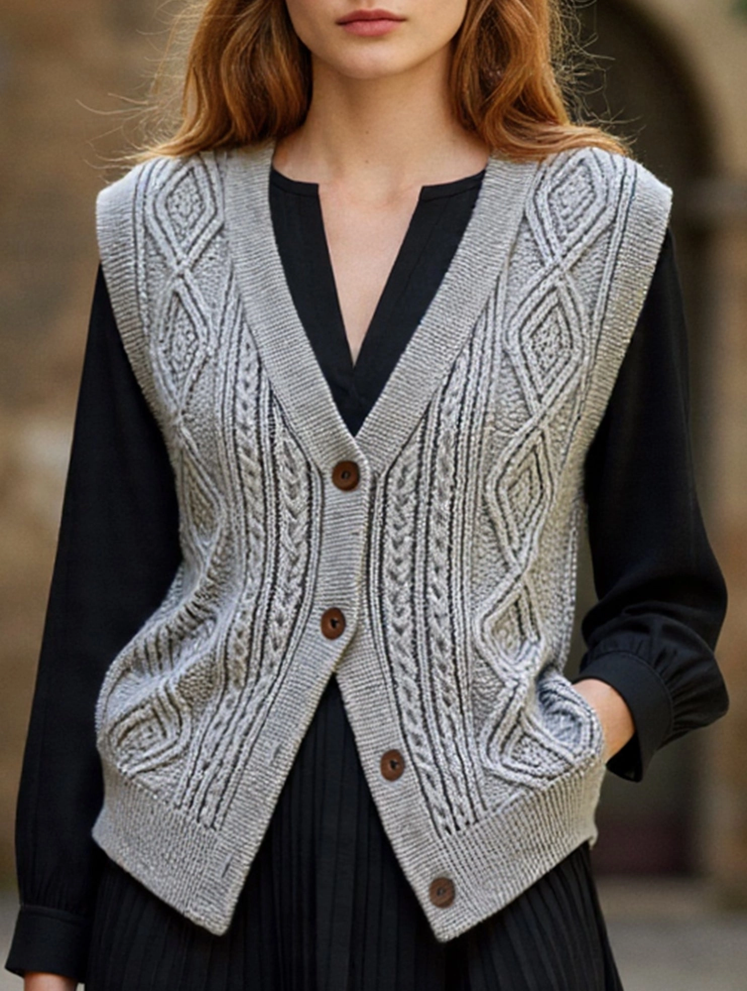 LowProfileSeams Knit vest with crisscross pattern