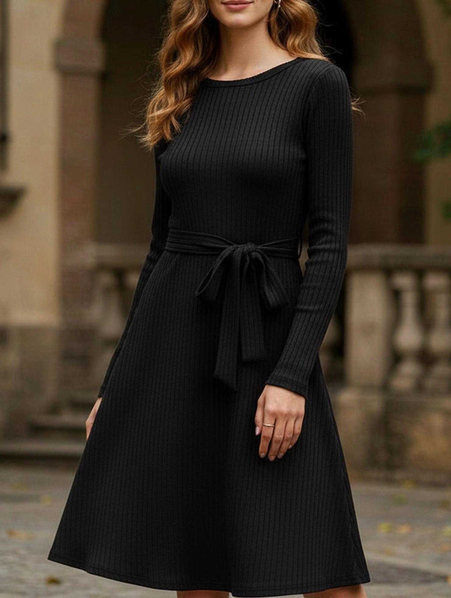 Knitted belt long-sleeved dress Fresh Flow Functional Fit