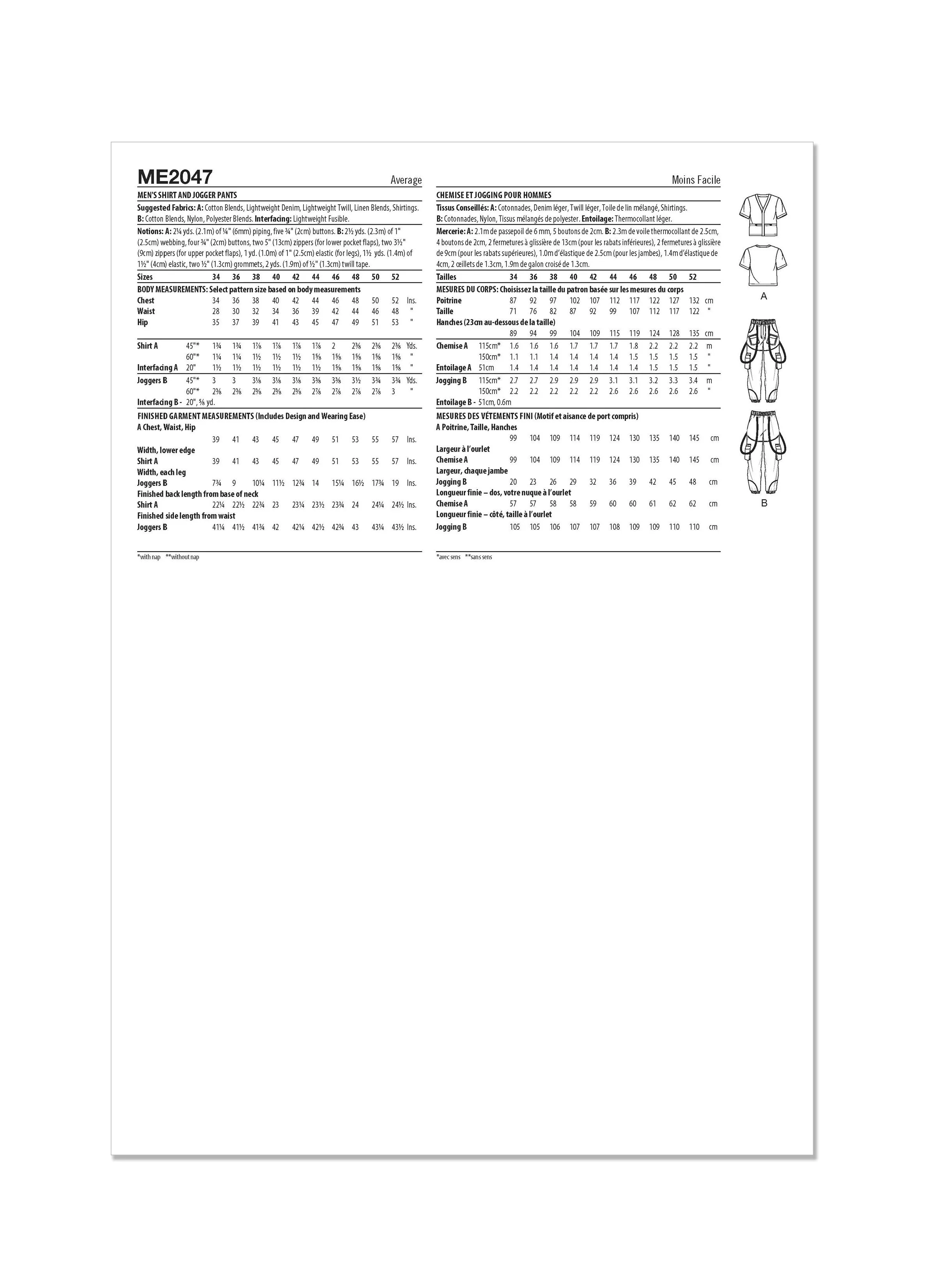 Know Me sewing pattern 2047 Men's Shirt and Jogger Pants