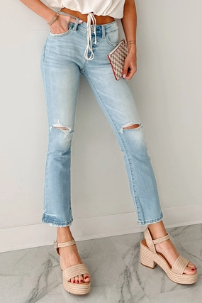 Koa Kick Flare Distressed Kancan Jeans (Light) Comfy Motion Bi Stretch Fabric