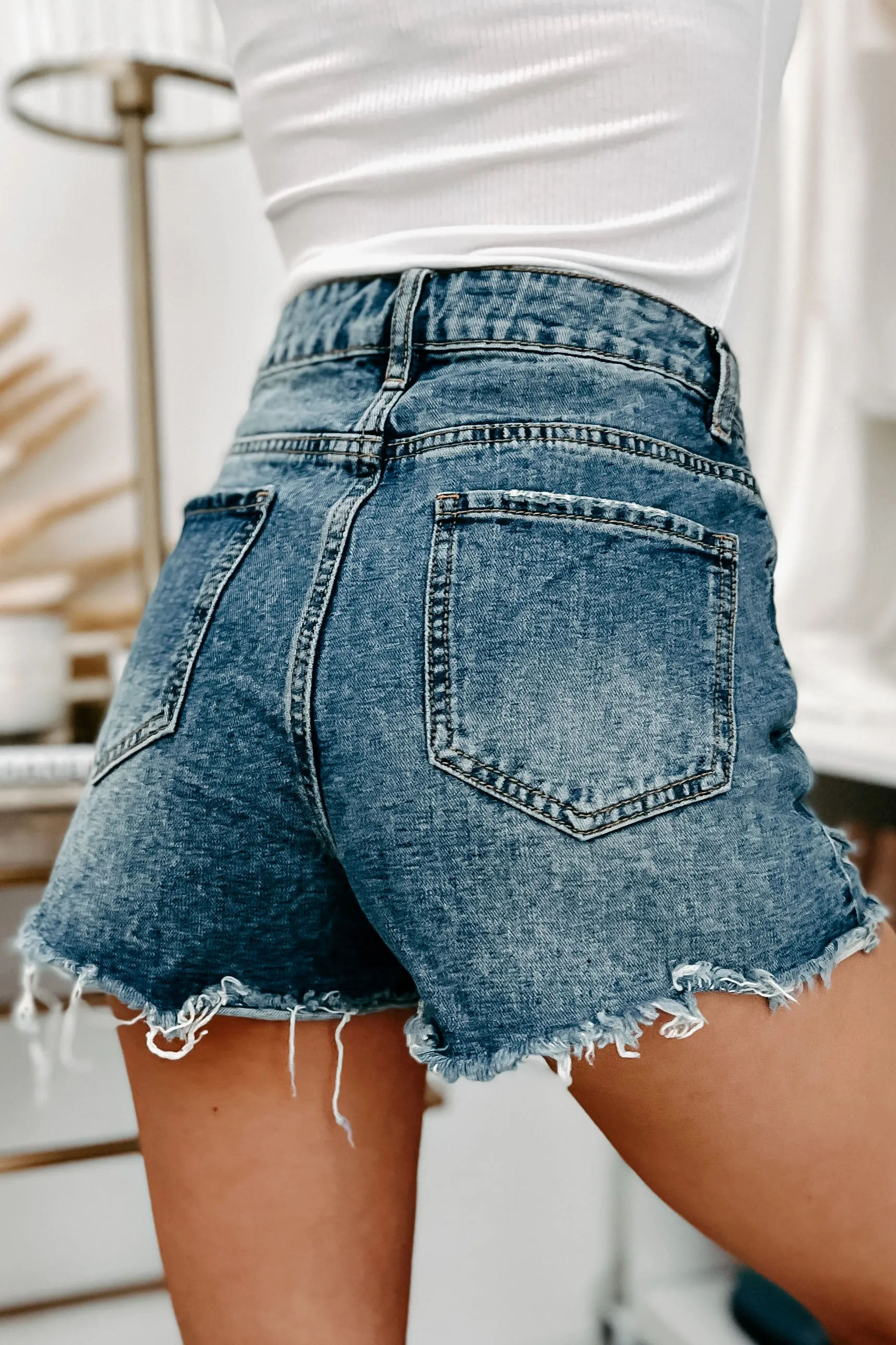 Krishna High Rise Distressed Denim Shorts (Denim)