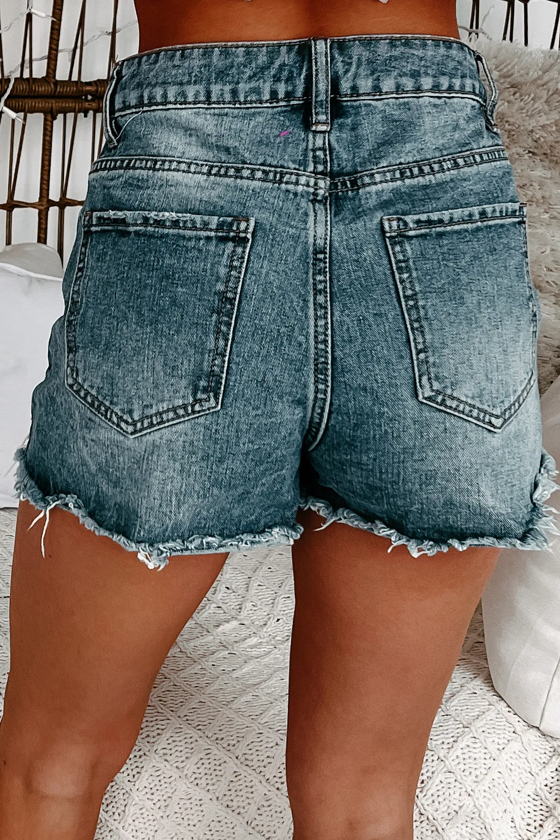 Krishna High Rise Distressed Denim Shorts (Denim)