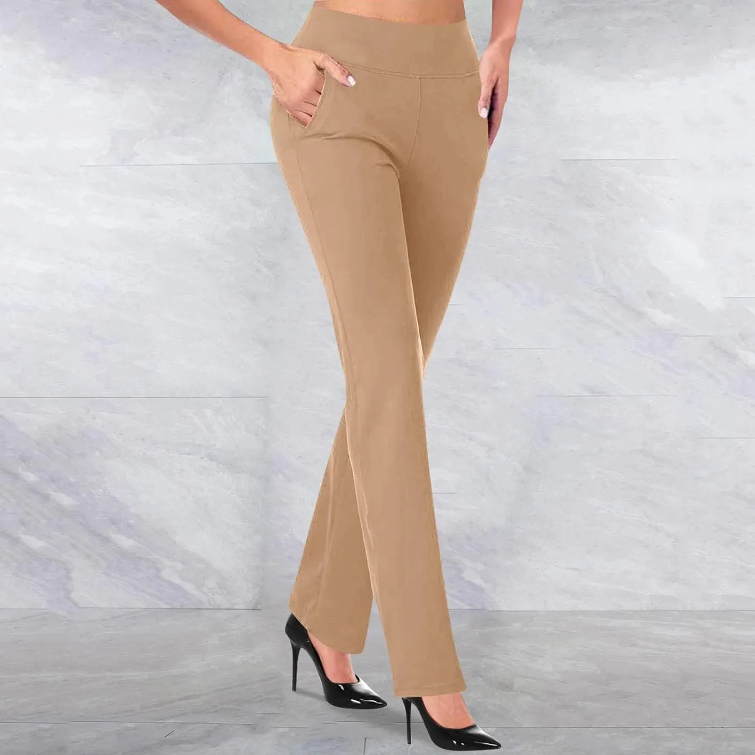 Kubbon Dress Pants Women High Waisted Stretch Yoga Pants Casual Office Work Pants Dressy Straight Leg Business Trousers
