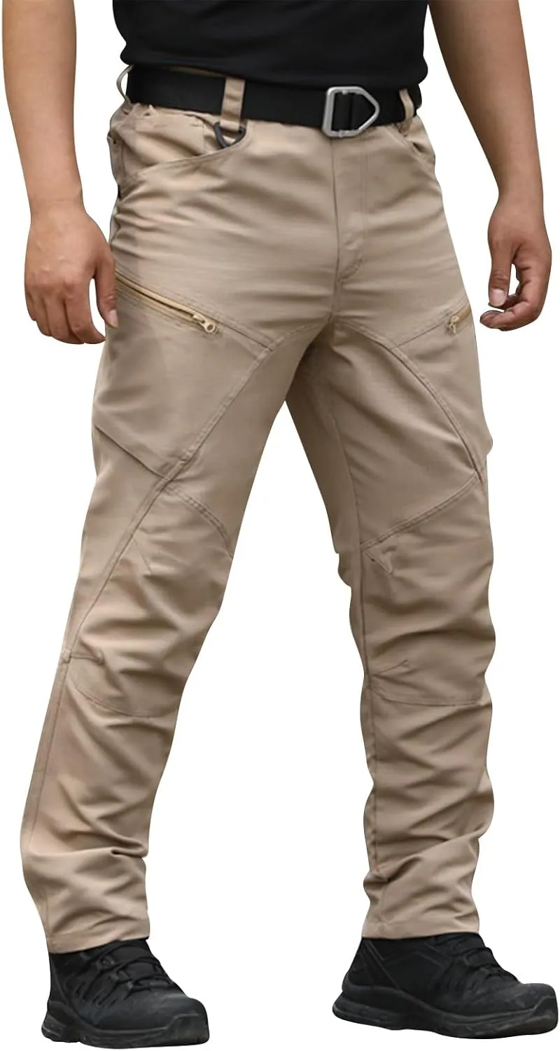 KUIOLYPOER Cargo Pants for Men Stretchy Multi-Pocket Zipper Tactical Pants Outdoor Training Hiking Work Pants Men's Joggers