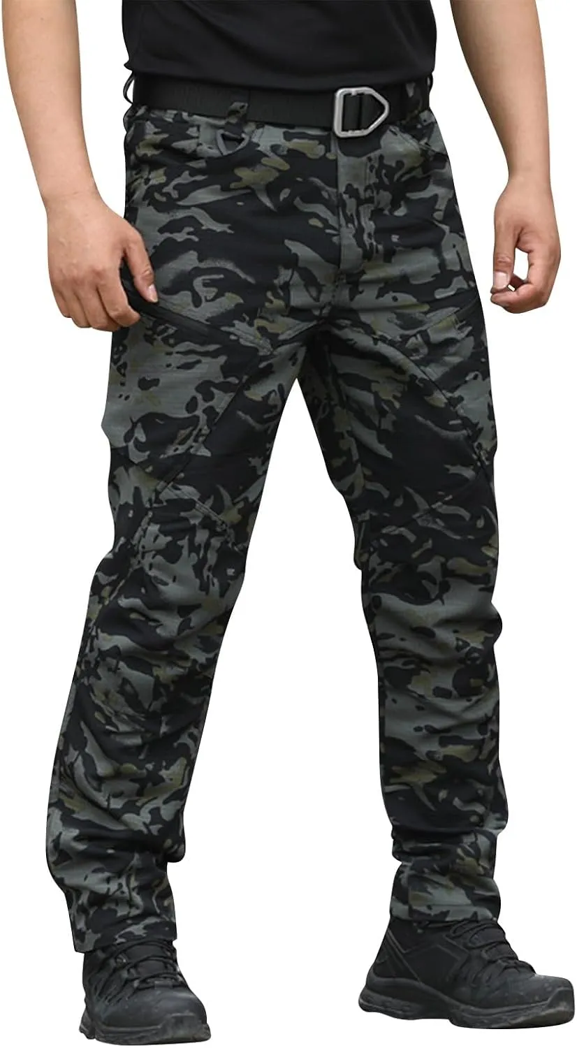 KUIOLYPOER Cargo Pants for Men Stretchy Multi-Pocket Zipper Tactical Pants Outdoor Training Hiking Work Pants Men's Joggers