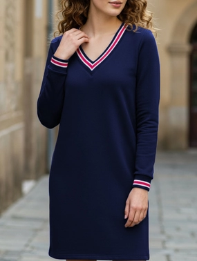 L ribbed V-neck contrast dress Modern Finish Trendy And Comfortable