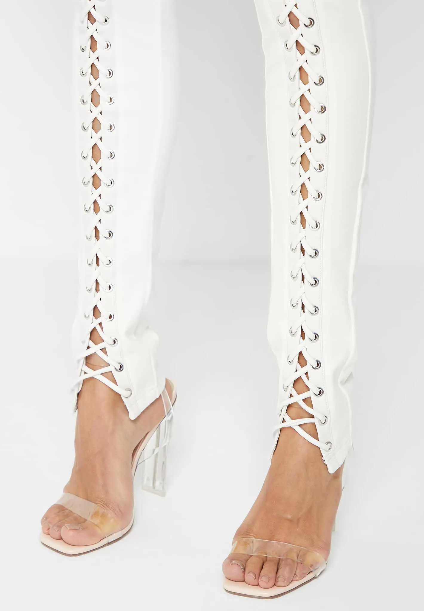 Lace Up Leggings with Corset Detail - White
