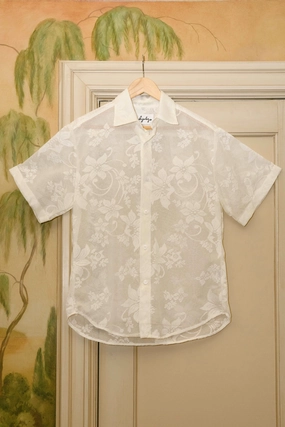 Interlock Stitch Detail Lace Trev Button Down (Size M)
