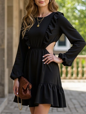 Outfit Core Interchangeable-Detail Lace-up lace leaf hem splice bare-waist dress