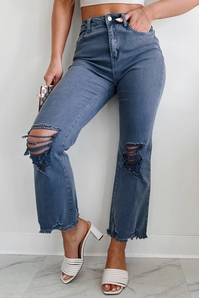Sophisticated Look Wrinkle Resistant Lachlan High Rise Distressed Straight Leg Jeans (Blackberry)