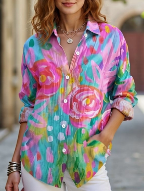 HighDensityFoam ComfortStretch Lapel shirt with floral print cardigan