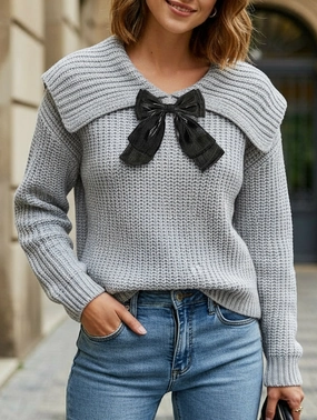 FrictionResistantEdges Casual Tank Large lapel bow-tie pullover sweater